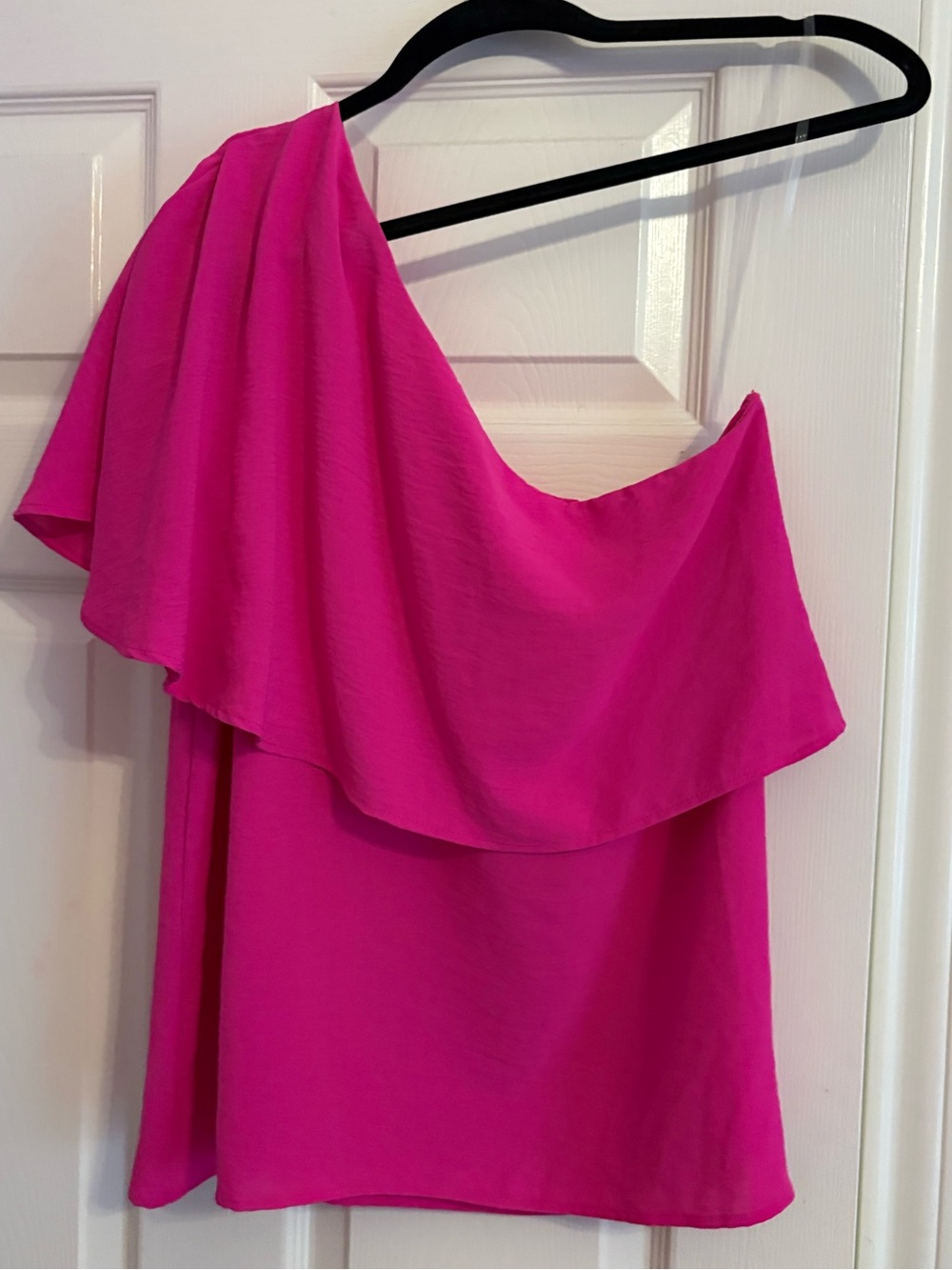 One-Shoulder Ruffle Women's Dress Top - Hot Pink